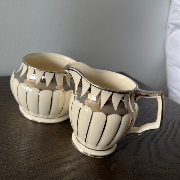 Sadler England creamer & sugar bowl in ivory & silver, Vintage. - Picture 2 of 11